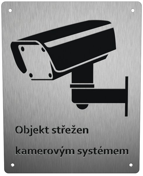 Informační cedule - objekt střežen kamerovým systémem s černým podkladem typ 2 Velikost: 16 x 20 (L), Text: ČESKY