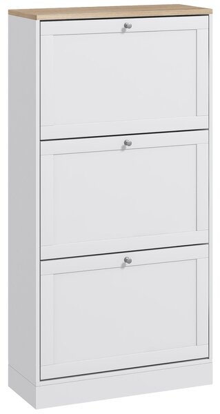 HOMCOM Úzký Botník se 3 Sklápěcími Dvířky, Úložný P prostor pro 18 Párů Bot do Úzkých Chodeb 60x23.5x115 cm Bílý | Aosom