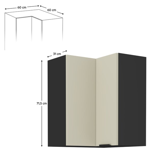 KONDELA Horní rohová skříňka, kašmír/černá, ARAKA 60x60 GN-72 2F