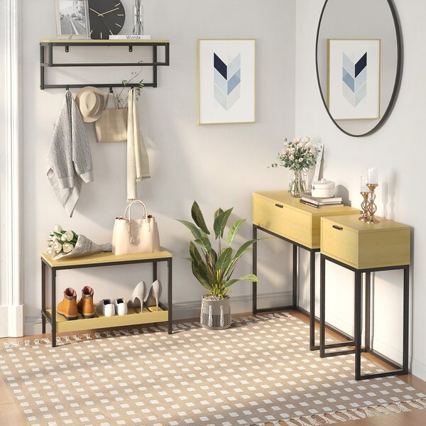 Konzolový stůl HOMCOM s šuplíkem, moderní vedlejší stůl se železnými nohami pro předsíň, obývací pokoj a ložnici 80x30x76 cm přírodní | Aosom