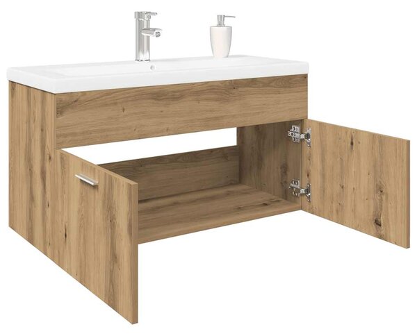 Umyvadlová skříňka s vestavěným umyvadlem dub artisan kompozit 3328910