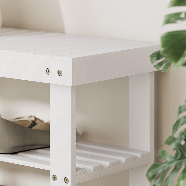 HOMCOM Bambusová botníková lavička se sedadlem, 3-patrový organizér na boty pro 6 párů do předsíně, obývacího pokoje nebo ložnice 70x28x45 cm Bílá | A