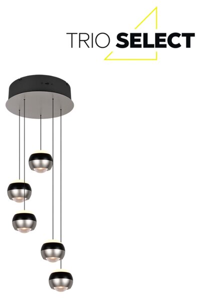 TRIO SELECT 344430507 ORBIT závěsné svítidlo D300mm SMD LED 5x8W/5x960lm 2300+3000+4000K černá, nikl matný, schwitchdimmer