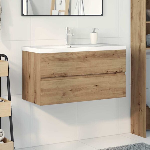Umyvadlová skříňka s vestavěným umyvadlem a baterie dub artisan 3328936