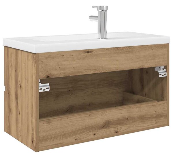 Umyvadlová skříňka s vestavěným umyvadlem a baterie dub artisan 3328934