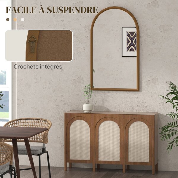 HOMCOM Zrcadlo s klenutým rámem, 110 x 65 cm, dřevěný rám, klenuté zrcadlo pro obývací pokoj, ložnici, vstupní chodbu, tmavě hnědé | Aosom