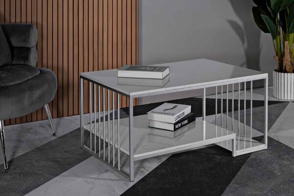 Designový konferenční stolek Gabouray 90 cm bílý / stříbrný