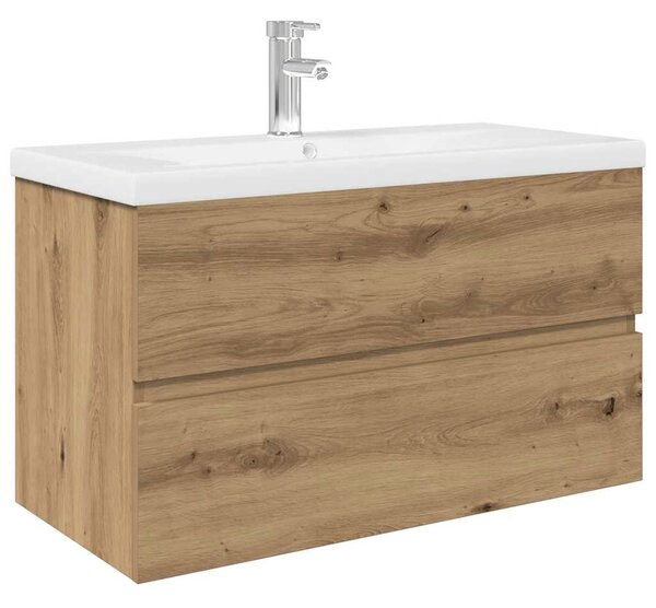 Umyvadlová skříňka s vestavěným umyvadlem a baterie dub artisan 3328934