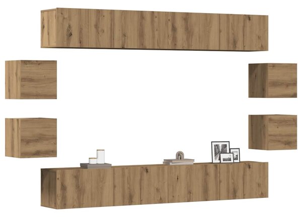 Sada 8 kusů nástěnné TV skříňka dub artisan kompozitní dřevo 3328952