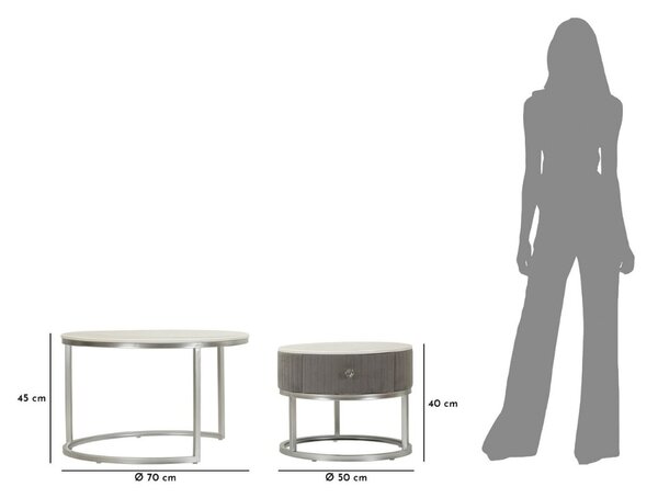 Sada konferenčních stolků Laquinta 70 cm šedá / stříbrná