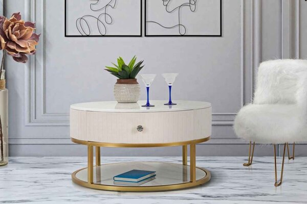 Designový konferenční stolek Hadassah 82 cm krémový / zlatý