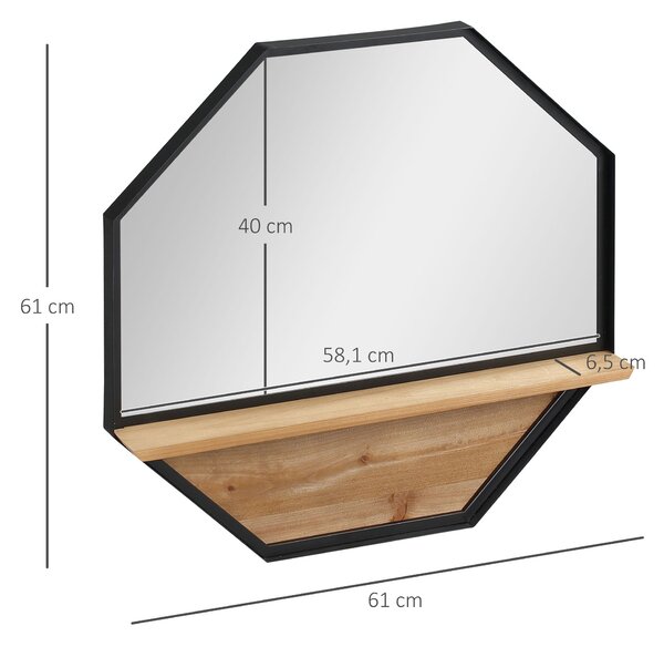 HOMCOM Dekorativní Zrcadlo na Zeď 61x61 cm Osmiúhlé Zrcadlo s Úložnou Poličkou pro Obývací Pokoj, Ložnici, Předsíň Černé | Aosom