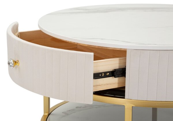 Designový konferenční stolek Hadassah 82 cm krémový / zlatý
