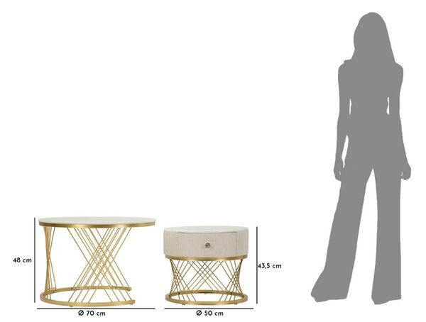 Sada konferenčních stolků Odessa 70 cm krémová / zlatá