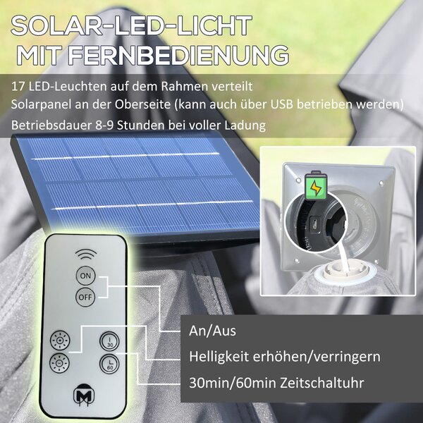 Outsunny Zahradní Altán 3,3 x 3,3 m Skladací Altán s LED, USB Nabíjecím Portem a Síťovanými Bočními Stěnami, Zahradní Altán s Ochranným Pokrytím a Taš