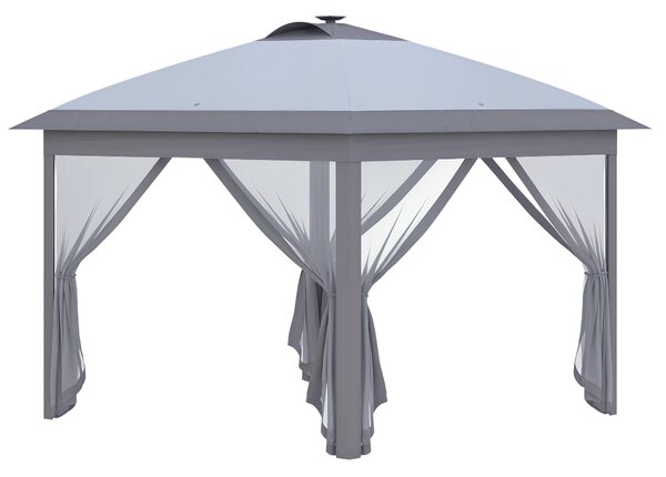 Outsunny Zahradní Altán 3,3 x 3,3 m Skladací Altán s LED, USB Nabíjecím Portem a Síťovanými Bočními Stěnami, Zahradní Altán s Ochranným Pokrytím a Taš