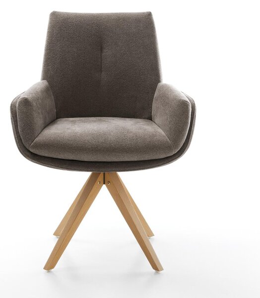 DELIFE Jídelní židle Clea-Flex strukturovaná látka měkký taupe dřevěná podnož hranatá přírodní 180° otočná