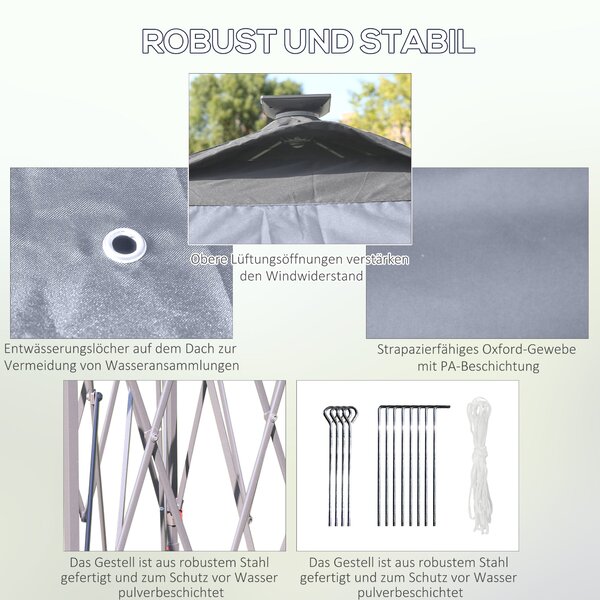 Outsunny Zahradní Altán 3,3 x 3,3 m Skladací Altán s LED, USB Nabíjecím Portem a Síťovanými Bočními Stěnami, Zahradní Altán s Ochranným Pokrytím a Taš