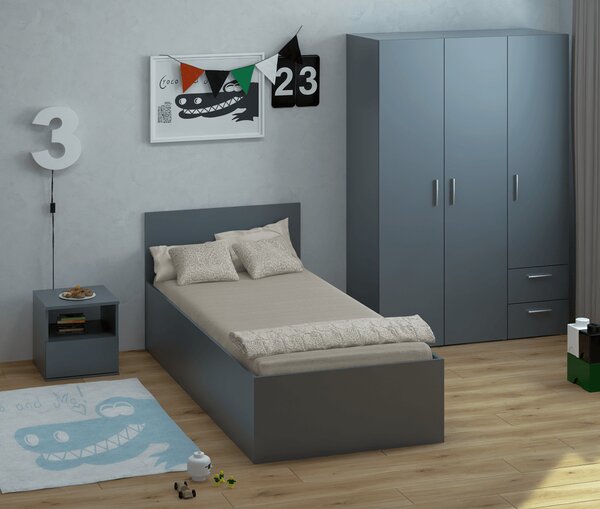 KONDELA Postel s kovovým roštem a úložným prostorem, 90x200, grafit, DOLI
