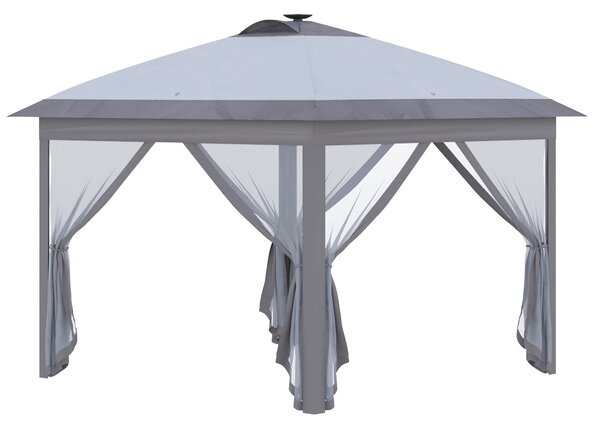 Outsunny Zahradní Altán 3,3 x 3,3 m Skladací Altán s LED, USB Nabíjecím Portem a Síťovanými Bočními Stěnami, Zahradní Altán s Ochranným Pokrytím a Taš
