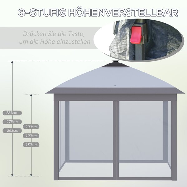 Outsunny Zahradní Altán 3,3 x 3,3 m Skladací Altán s LED, USB Nabíjecím Portem a Síťovanými Bočními Stěnami, Zahradní Altán s Ochranným Pokrytím a Taš