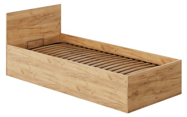 KONDELA Postel s kovovým roštem a úložným prostorem, 90x200, dub craft zlatý, DOLI