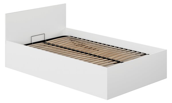 KONDELA Postel s kovovým roštem a úložným prostorem, 120x200, bílá, DOLI