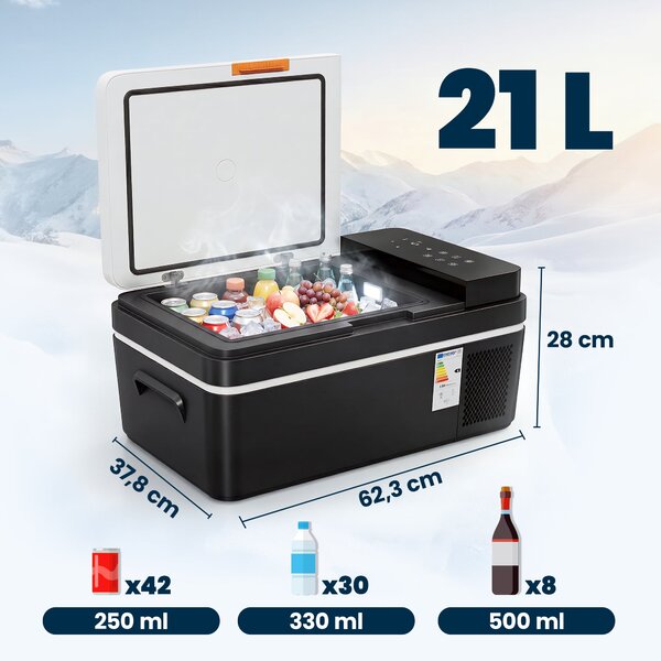 Outsunny kompresorová lednička 20 l, -20 °C až 20 °C, přenosná, ovládání přes aplikaci, LED, USB, ochrana baterie, 12/24 V & 100–240 V AC | Aosom