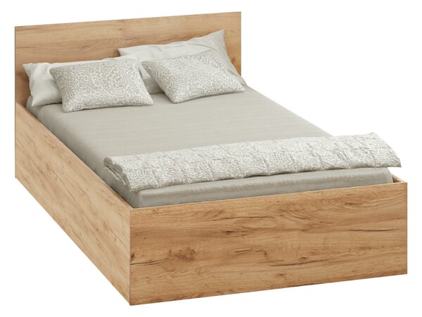 KONDELA Postel s kovovým roštem a úložným prostorem, 120x200, dub craft zlatý, DOLI