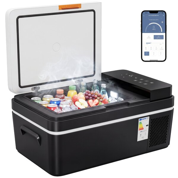 Outsunny kompresorová lednička 20 l, -20 °C až 20 °C, přenosná, ovládání přes aplikaci, LED, USB, ochrana baterie, 12/24 V & 100–240 V AC | Aosom
