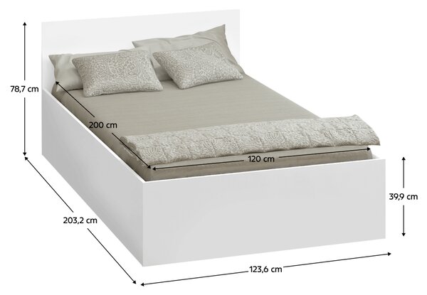 KONDELA Postel s kovovým roštem a úložným prostorem, 120x200, bílá, DOLI