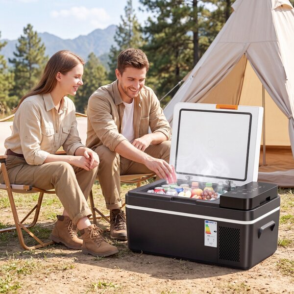 Outsunny kompresorová lednička 20 l, -20 °C až 20 °C, přenosná, ovládání přes aplikaci, LED, USB, ochrana baterie, 12/24 V & 100–240 V AC | Aosom
