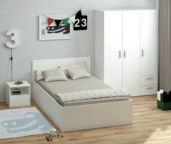 KONDELA Postel s kovovým roštem a úložným prostorem, 120x200, bílá, DOLI