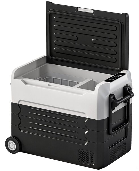 Outsunny 50 l dvouzónová kompresorová lednice (-20 °C až 20 °C) přenosný elektrický autochladící box s aplikací, LED, ochranou baterie, skládací rukoj