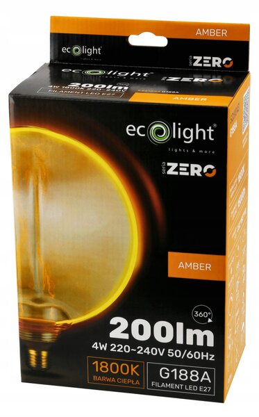 ECOLIGHT Dekorativní LED žárovka E27 4W 200lm G188 Amber Retro - řada ZERO