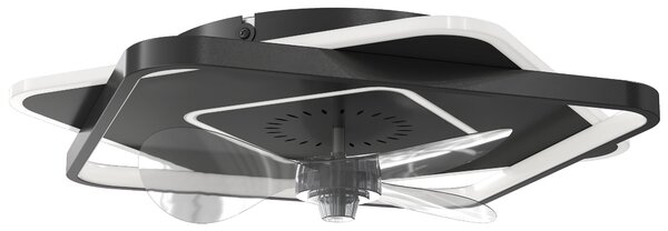 HOMCOM LED stropní světlo s ventilátorem 53 cm – tichý DC motor, 6 rychlostí, časovač, dálkové ovládání, 3 barevné teploty, černé | Aosom