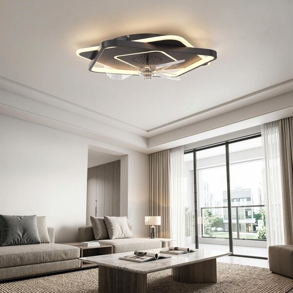HOMCOM LED stropní světlo s ventilátorem 53 cm – tichý DC motor, 6 rychlostí, časovač, dálkové ovládání, 3 barevné teploty, černé | Aosom