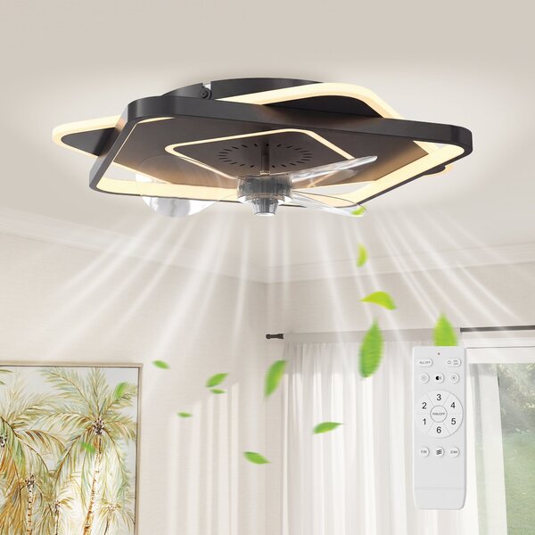 HOMCOM LED stropní světlo s ventilátorem 53 cm – tichý DC motor, 6 rychlostí, časovač, dálkové ovládání, 3 barevné teploty, černé | Aosom