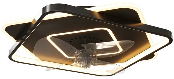 HOMCOM LED stropní světlo s ventilátorem 53 cm – tichý DC motor, 6 rychlostí, časovač, dálkové ovládání, 3 barevné teploty, černé | Aosom