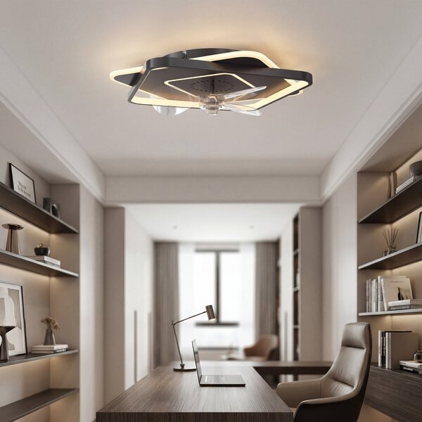 HOMCOM LED stropní světlo s ventilátorem 53 cm – tichý DC motor, 6 rychlostí, časovač, dálkové ovládání, 3 barevné teploty, černé | Aosom