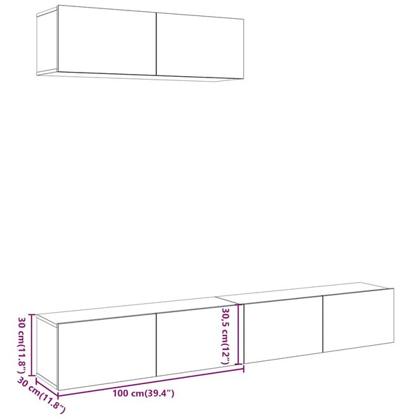 Nástěnné TV skříňky 4 ks dub artisan 100x30x30 cm kompozit 3329008