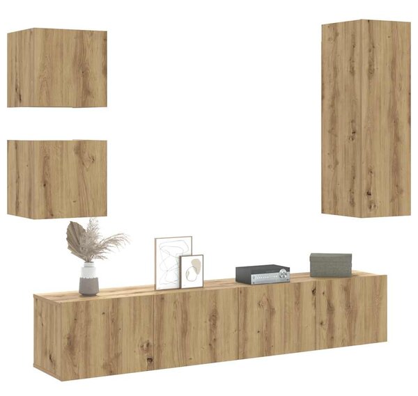 Sada 5 kusů nástěnné TV skříňka dub artisan kompozitní dřevo 3328998
