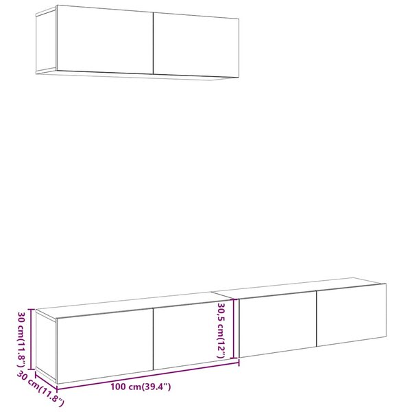 Nástěnné TV skříňky 4 ks starého dřeva 100x30x30 cm kompozit 3329007