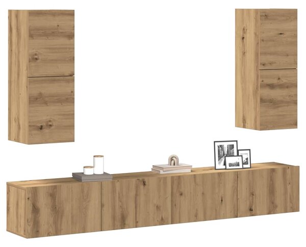 Sada 4 kusů nástěnné TV skříňka dub artisan kompozitní dřevo 3329018