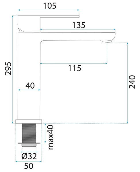 Rea Logan, vysoká umyvadlová baterie h-295 mm, broušená ocel, REA-B6684