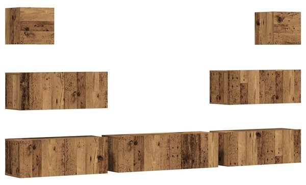 Sada 7 kusů nástěnné TV skříňka starého dřeva kompozitní dřevo 3329019