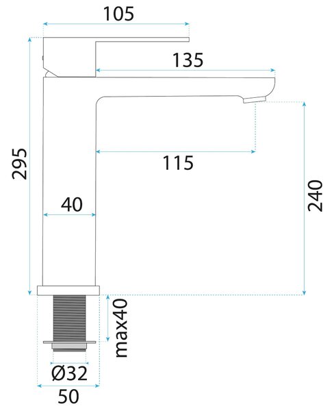Rea Logan, vysoká umyvadlová baterie h-295 mm, broušená ocel, REA-B6684