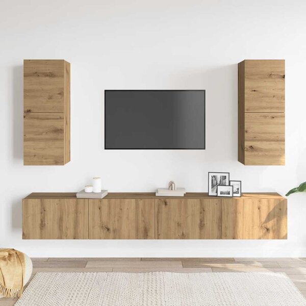 Sada 4 kusů nástěnné TV skříňka dub artisan kompozitní dřevo 3329018