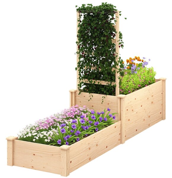 Outsunny Velký venkovní dřevěný květináč s mřížkou pro popínavé rostliny a 2 květinové boxy pro zahradu, terasu 222x63x132 cm Přírodní dřevo | Aosom