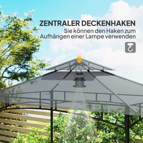 Outsunny BBQ pavilon s LED 240 x 150 x 258 cm, voděodolný a ohnivzdorný zahradní pavilon s dvouvrstvou střechou, bočními policemi, zahradní pergola s